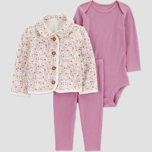 Carter's Just One You® Baby Girls' 3pc Floral Quilted Jacket with Long Sleeve Bodysuit and Leggings Set - Mauve - 1 of 4