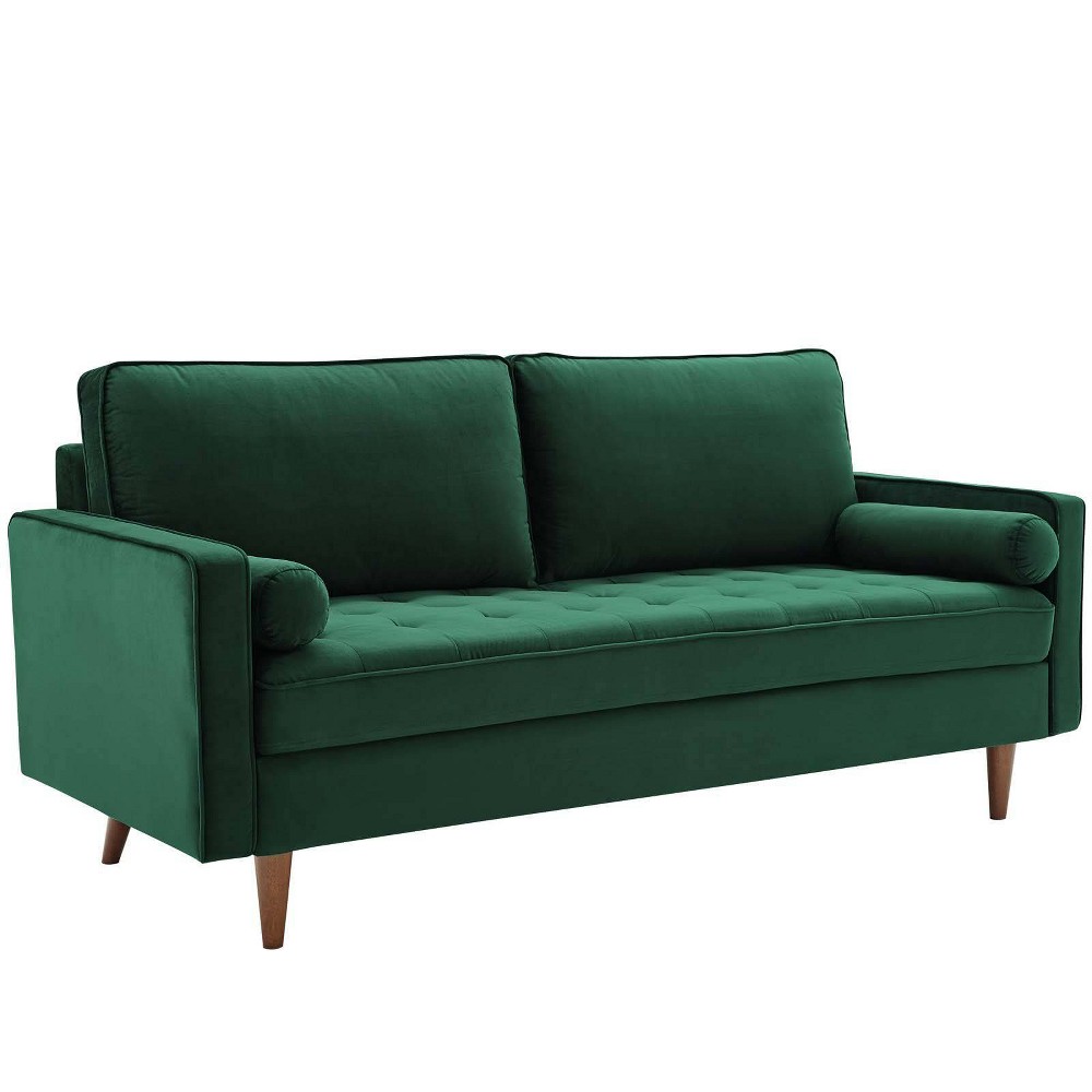 Photos - Sofa Modway Valour Performance Velvet  Green - : Mid-Century Tufted Design, Walnut-Stained Legs, 881 lbs Capacity 