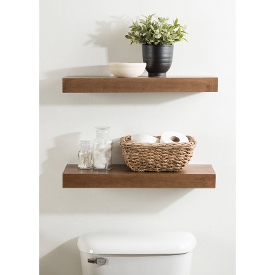 Havlock 30" Rustic Brown Solid Wood Floating Wall Shelves