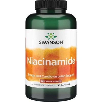 Swanson Niacinamide Vitamin B Supplement, Supports Energy, Cardiovascular Health & Metabolism, 250 Capsules