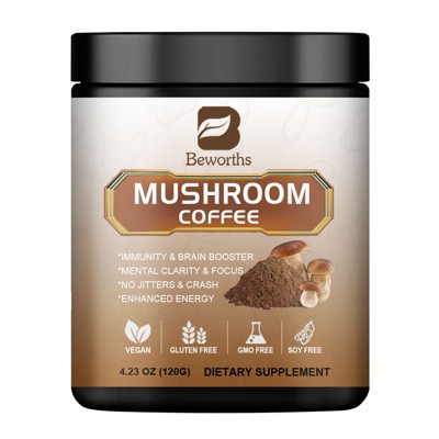B Beworth Organic Instant Mushroom Coffee Powder - with Reishi, Cordyceps, Lion's Mane, Chaga - for Energy & Immunity Support