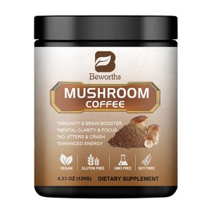 B Beworth Organic Instant Mushroom Coffee Powder - with Reishi, Cordyceps, Lion's Mane, Chaga - for Energy & Immunity Support - 1 of 4