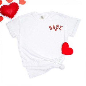 Simply Sage Market Women's Embroidered Babe Heart Mini Short Sleeve Garment Dyed Tee - 1 of 4