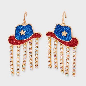 Americana Cowboy Hat with Rhinestone Drop Earrings - Blue/Red - 1 of 2