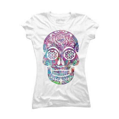 Junior's Design By Humans Halloween Sugar Skull By honeytree T-Shirt