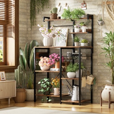 Aheaplus Kitchen Storage Shelf with Hooks, Coffee Bar with Charging Station and Shelves