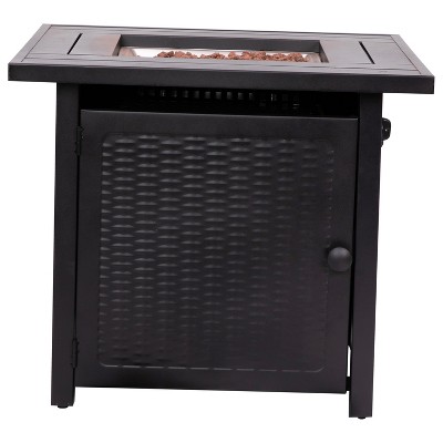 Olympia Black 28" Square Gas Fire Pit Table with Lava Rocks