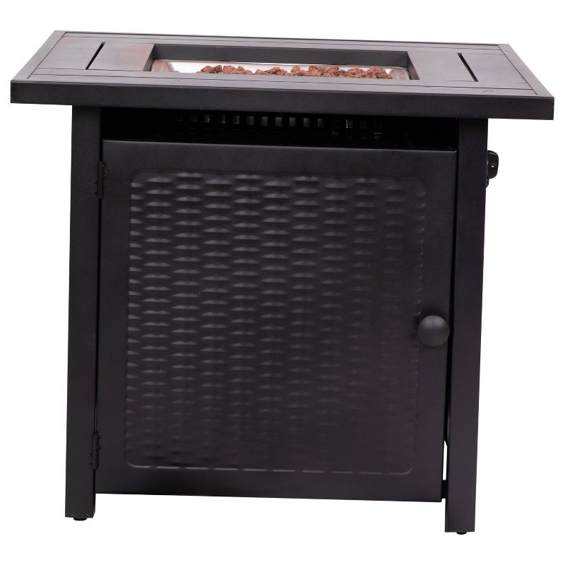 Flash Furniture Outdoor 50,000 BTU Black 28"Square Metal Fire Pit Table with Lid and Lava Rock, 5 of 15