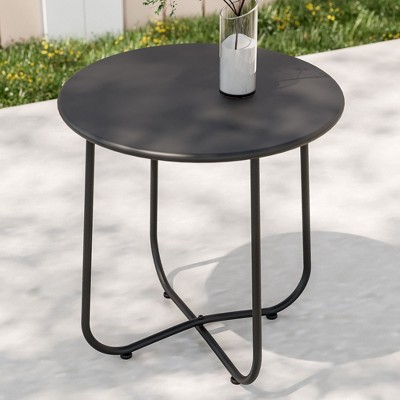 Patio Round Side table, Modern Industrial Style w/Metal Frame