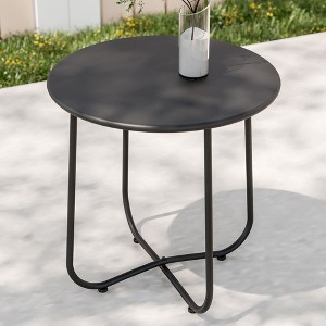 Patio Round Side table, Modern Industrial Style w/Metal Frame - 1 of 4