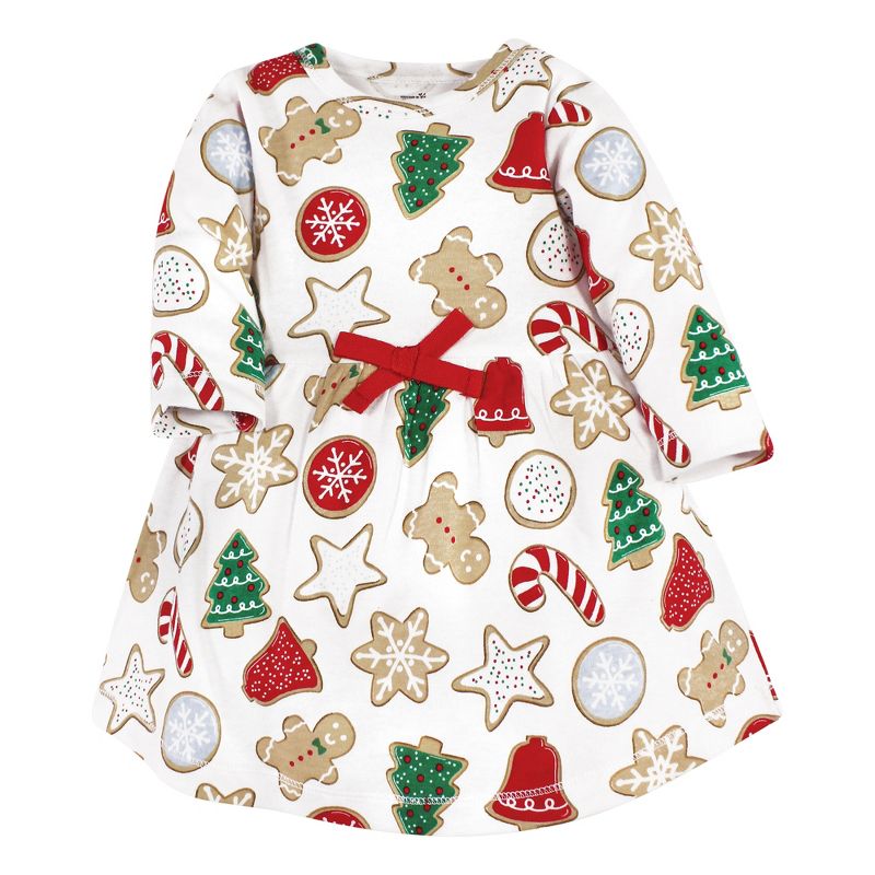 Touched by Nature Infant and Toddler Girl Organic Cotton Long-Sleeve Dresses, Christmas Cookies, 3 of 5