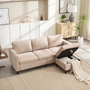 SKRAN Small Sofa 3 Seats Sofas with Storage Chaise , L-Shaped Couch fmall space Living Room, Bedroom Office,Beige - 1 of 4