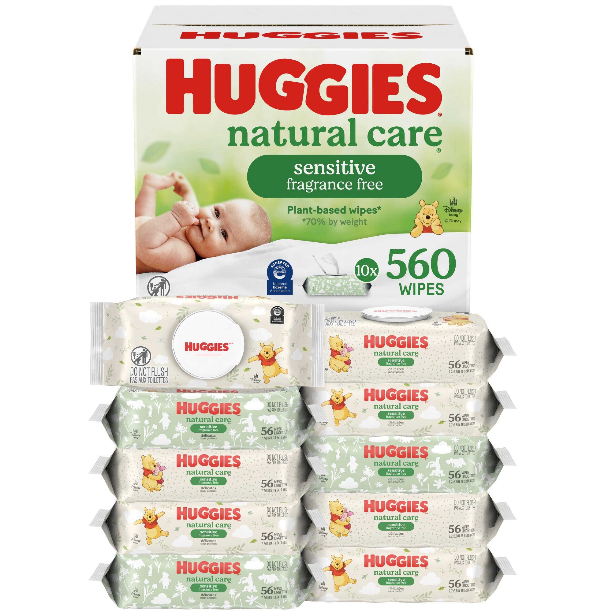Huggies Care Sensitive Unscented Baby Wipes- 10 pack (560ct total wipes): Alcohol-Free, Hypoallergenic, Non-Toxic