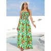 HAPPY BAY Women's House Daily Routine Evening Wear Maxi A Line Casual Slit Party Strapless Tube Top Dress One Size Green, Tropical - 4 of 4