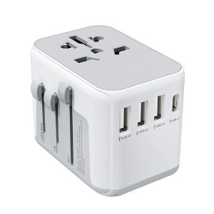 Itopfox Universal Travel Adapter with 4 USB Ports (1 USB C), Worldwide Plug Adaptor Wall Charger for USA to Europe UK France Germany Spain Ireland - 1 of 4