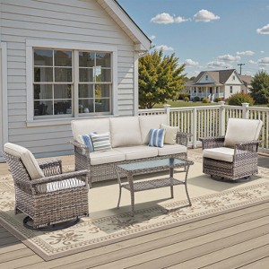 Belord 4 Pieces Patio Furniture Set, Patio Couch Set with Swivel Rocking Gliding Chairs and Coffee Table, All Weather Wicker Patio Set - 1 of 4