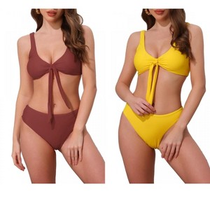 INSPIRE CHIC Women's Lace Up Decoration Push Up Wide Strap Top Triangle Bottom Swimwear Bathing Bikini Suits 2 Sets - 1 of 4
