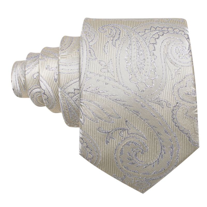 Men's Silver And Yellow Paisley 100% Silk Neck Tie With Matching Hanky And Cufflinks Set, 3 of 4