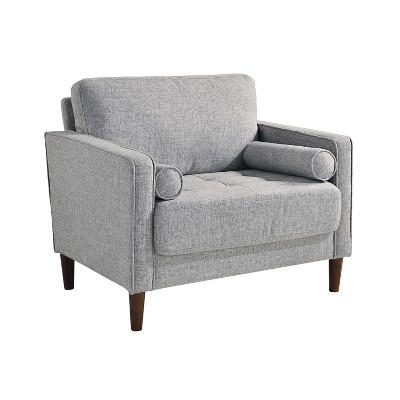 Light Gray Tufted Fabric Accent Chair with Wood Legs
