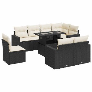 vidaXL Garden Sofa Set Black PE Rattan, Powder-Coated Steel, Polyester, Foam - 1 of 4
