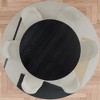 PexFix 52" Modern Round Dining Table Set with 6 Upholstered Chairs Black Textured Wood Top Pleated Pedestal Base Beige Seats for Kitchen Dining Room - 3 of 4