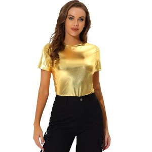 INSPIRE CHIC Women's Clubwear Short Sleeve Shiny Metallic Blouse - 1 of 4
