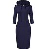 Women's 3/4 Sleeve Hooded Sweatshirt Dress, Pullover Bodycon Midi Dress with Pockets - 3 of 3