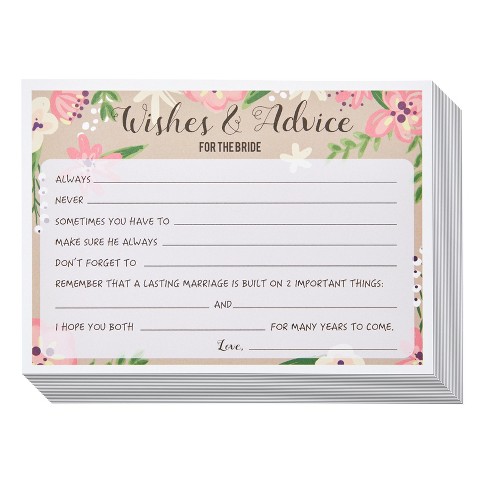 Wish Cards Wedding Reception Game Cards 50 Marriage Advice Cards 