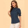 Allegra K Women's Office Short Sleeve Ruffle Stand Collar Lacework Button Down Shirt - 3 of 4