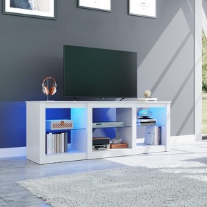 TV Stand with LED Lights for TVs up to 65 inch, Entertainment Center with Glass Shelves, Modern TV Console for Living Room, White - 1 of 4