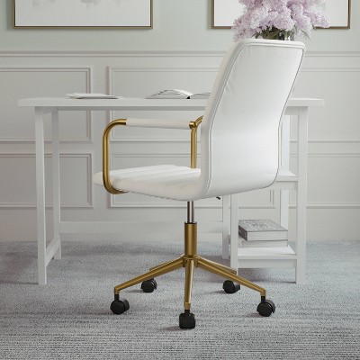 White Faux Leather Executive Swivel Office Chair with Brass Frame
