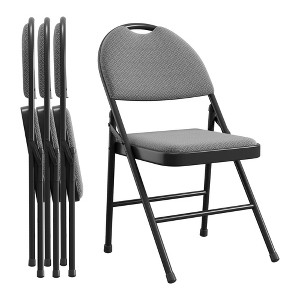 Folding Chairs with Linen Padded Cushion – Heavy Duty Metal Upholstered Foldable Chairs with Backrest - 1 of 4