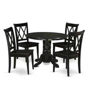 HomeStock 5-Piece Round Black Finish Solid Wood Top Dining table with 4-Chairs - 1 of 4