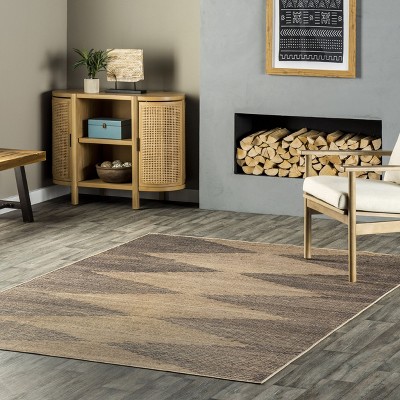Natural and Gray Synthetic 5' x 8' Washable Area Rug