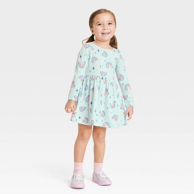 Toddler Girls' Long Sleeve Aqua Rainbow Dress - Cat & Jack™ Blue
