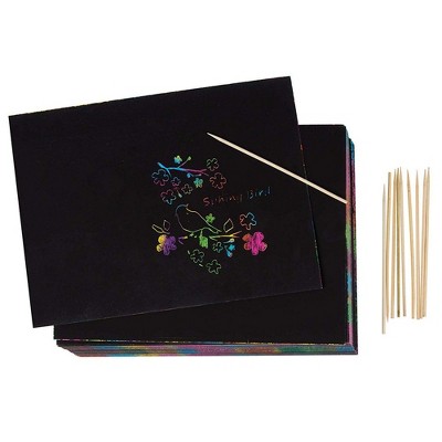 Juvale Rainbow Scratch Paper with Wooden Stylus Pens (110 Pieces)