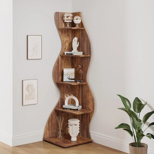 Hommoo 5-Tier Corner Shelf, Modern Wall Corner Bookshelf Bookcase - 1 of 4