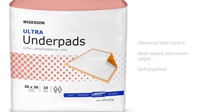 McKesson Ultra Underpads, Heavy Overnight Absorbency, Disposable Incontinence Bed Pads, 30" x 36", 2 of 11, play video