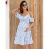 Maternity Nursing Dress Womens V-Neck Spaghetti Strap Ruffle Sleeve Daisy Floral Printed A-Line Tiered Flowy Swing Dress - 2 of 4