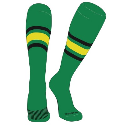 PEAR SOX Striped OTC Baseball, Softball, Football Socks (B) Kelly Green, Black, Brt Yellow