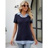 YESFASHION Women's Short Sleeve Contrast Collared Shirts Patchwork Work Blouse Tunics Tops - 3 of 4