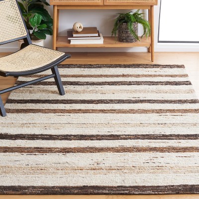 Ivory and Brown Flat Woven Wool Area Rug, 6' x 9'