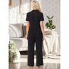 INSPIRE CHIC Women's Turndown Collar Knit Short Sleeve Top with Side Pocket Long Pant Pajamas Set - 4 of 4