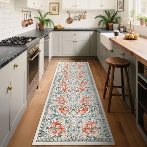 Floral Area Rug for Living Room Bedroom Soft Washable Vintage Rug Non Slip Low Pile Floor Carpet - 1 of 4