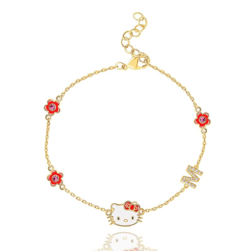 Sanrio Hello Kitty Womens Yellow Gold Plated Letter Bracelet - Cubic Zirconia Initial Bracelet - Officially Licensed, 1 of 6