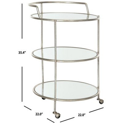 Dulcinea Transitional Silver Round Bar Cart with Mirrored Shelves