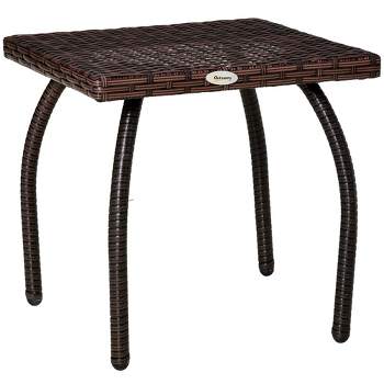 Outsunny Rattan Wicker Side Table, End Table with All-Weather Material for Outdoor, Garden, Balcony, or Backyard