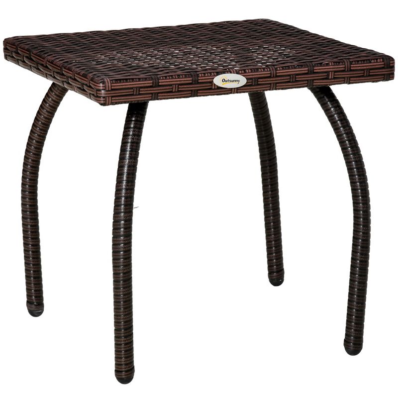 Outsunny Rattan Wicker Side Table, End Table with All-Weather Material for Outdoor, Garden, Balcony, or Backyard, 1 of 9