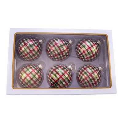 Plaid Glitter Glass Christmas Ball Ornaments Set of Six
