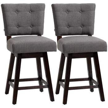 HOMCOM Swivel Bar Stools Set of 2, Fabric Tufted Counter Height Bar Stools with Rubber Wood Legs and Footrest for Dining Room, Kitchen, Pub